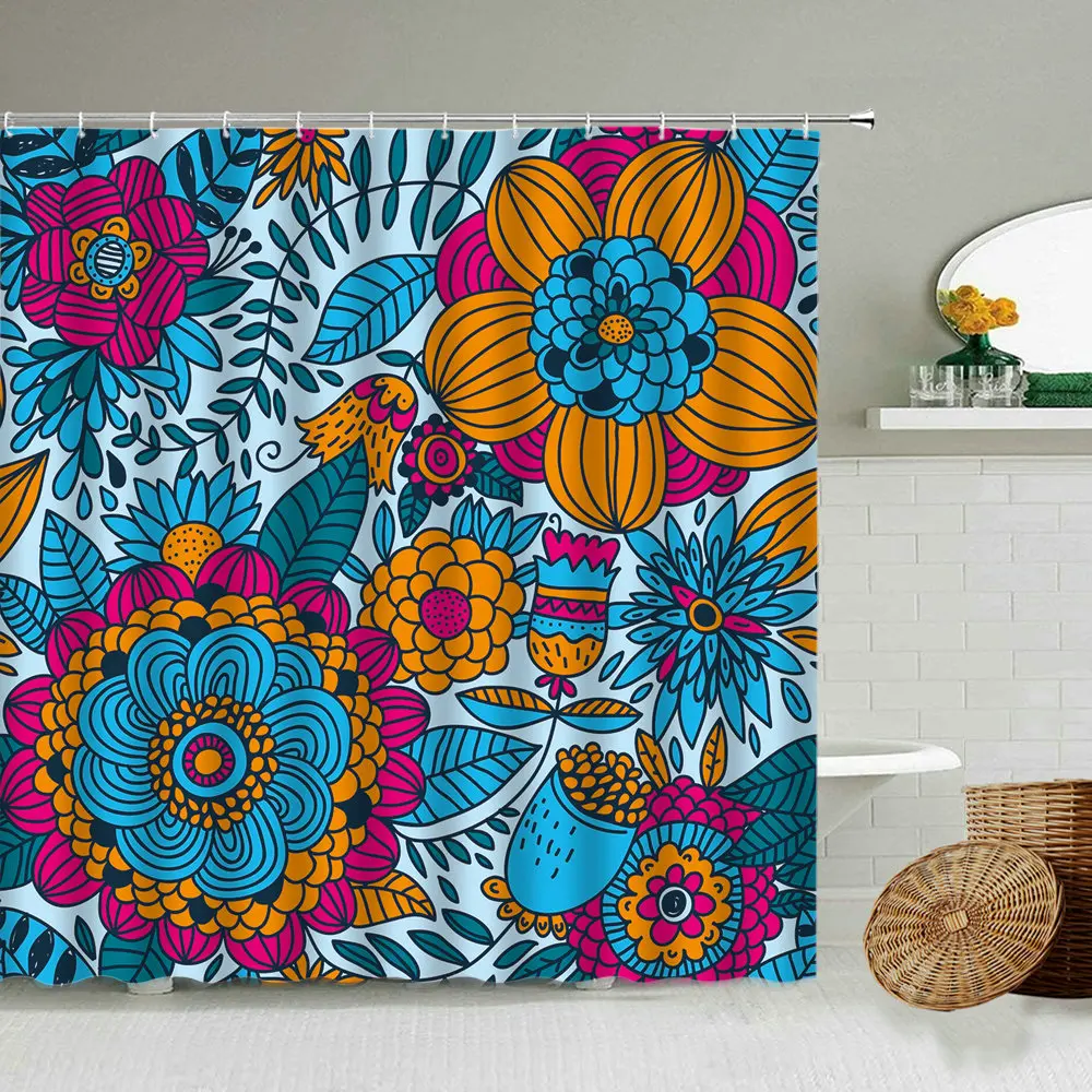 

Colorful Flowers Shower Curtains Leaf maple leaves Bathroom Waterproof Curtain Home Decor Background Wall Cloth Washable