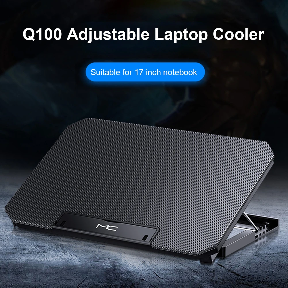 

Q100 Laptop Cooling Pad with 2 Fans 4-Level Height Adjustment Cooler Stand for 17 inch Notebook Computer Black White Silver