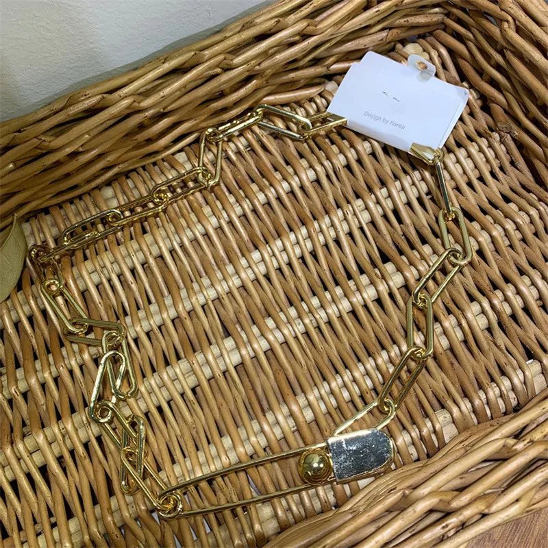 NEW Necklaces Gold Chunky Chain Double Layers Safety Pin Lock Key Necklace Winter Korean Fashion Minimalist Party Hiphop Jewelry | Украшения