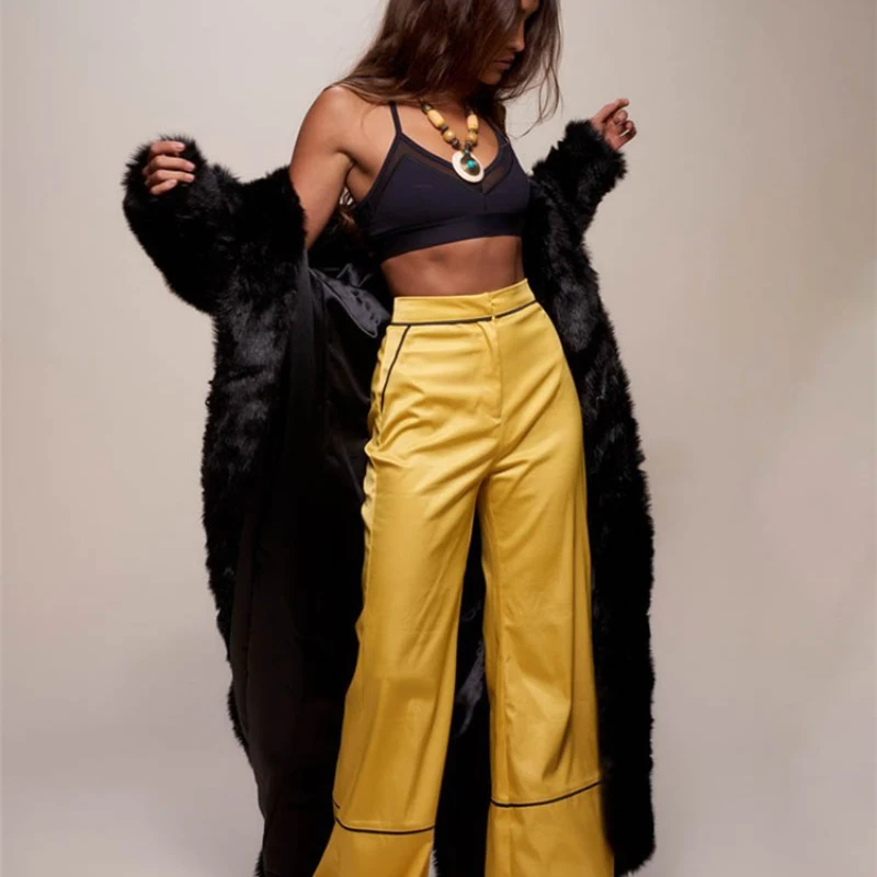 

GAMPORL Faux Fur Coat Plus Size Hooded Fluffy Clothes Fashionable Ladies Long Plush Clothes Warm Winter Padded Coat