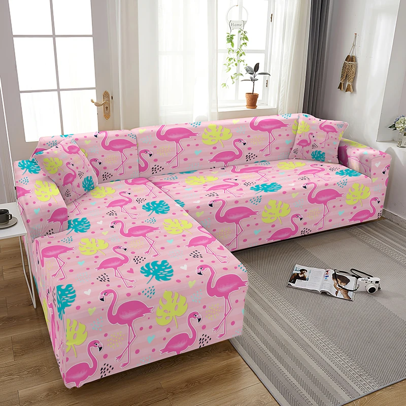 

Pink Flamingo Elastic Sofa Cover L Shape Sectional Stretch Slipcovers For Living Room Washable Couch Covers 1/2/3/4 Seaters