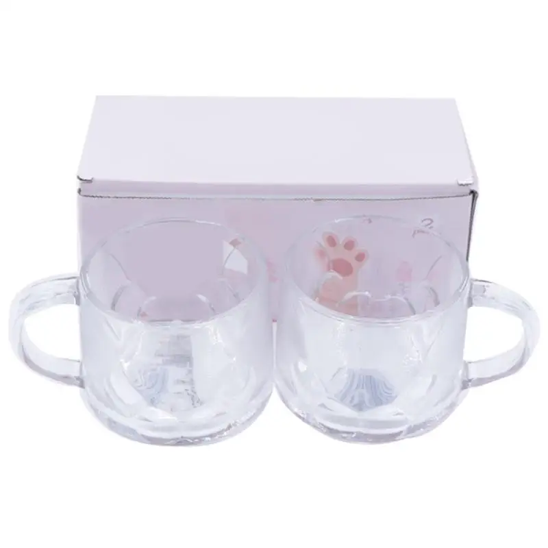 

Kapmore 2PCS Cat Claw Cup Creative Glass Coffee Mug Cartoon Cute Milk Juice Home Clear Transparent Glass Paw Cup With Handle