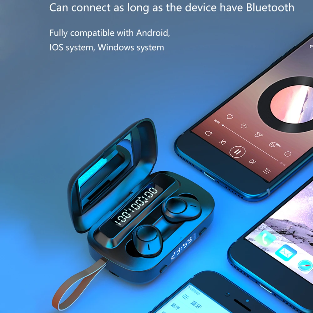 TWS Wireless Headphones Bluetooth LED Display Waterproof Sounds Earphone with Flashlight Clock Mirror for IOS Android | Электроника