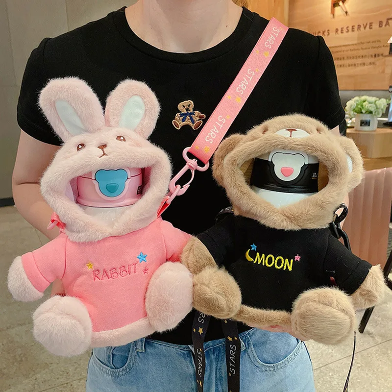 

450ml Kids Thermos bottle With Straw Stainless Steel Cartoon Vacuum Flasks Children Cute Thermal Water Bottle Thermocup with bag