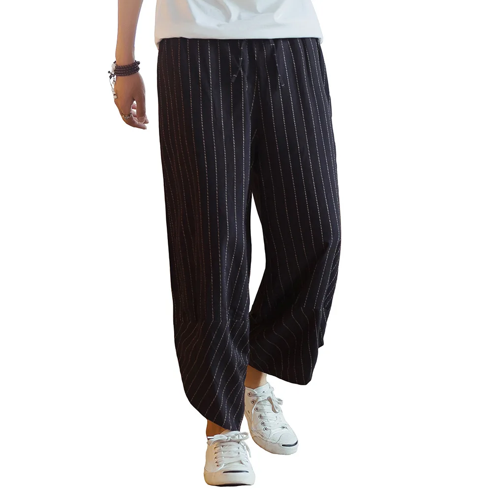 

Chinese style 2021 spring and summer new men's casual lantern pants loose large radish pants striped wide leg pants