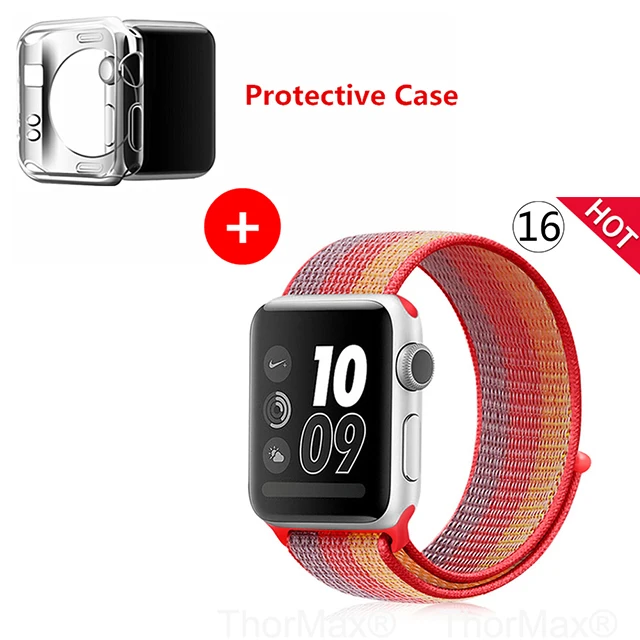Нейлоновый спортивный бесшовный ремешок для наручных часов iwatch, 4 цвета, в полоску, легкий мягкий сплетенный ремешок для наручных часов Apple Watch 4 серии 3/2/1 38 мм 42 мм 40 мм 44 мм - Цвет ремешка: 16-red stripe