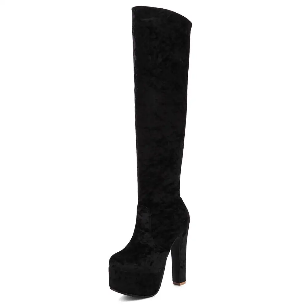 

GIGIFOX Brand New Big Size 48 Fashion Top Quality The Lady High Heels Knee High Elastic Winter Boots Women Shoes Female