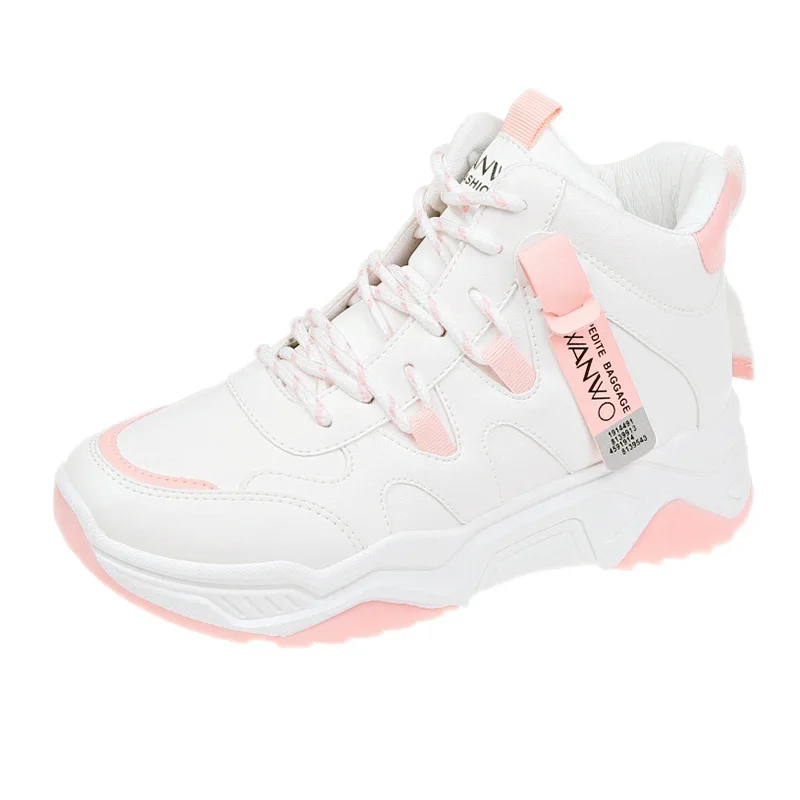 

Korean High Top Sports Shoes Women's 2021 Spring New Thick Sole Small White Shoes Women's Running Board Shoes Leisure Shoes Q52