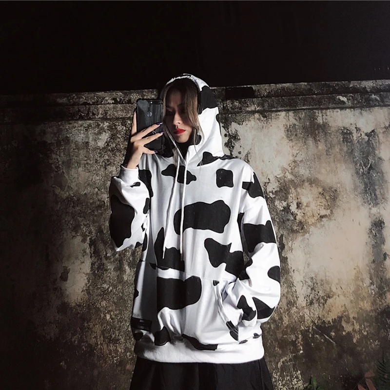 

HWLZLTZHT Winter Female Hoodies Cow Printed Women Sweatshirt Hoodie Long Sleeve Fashion Women's Hoodies Casual Lady Hooded Tops