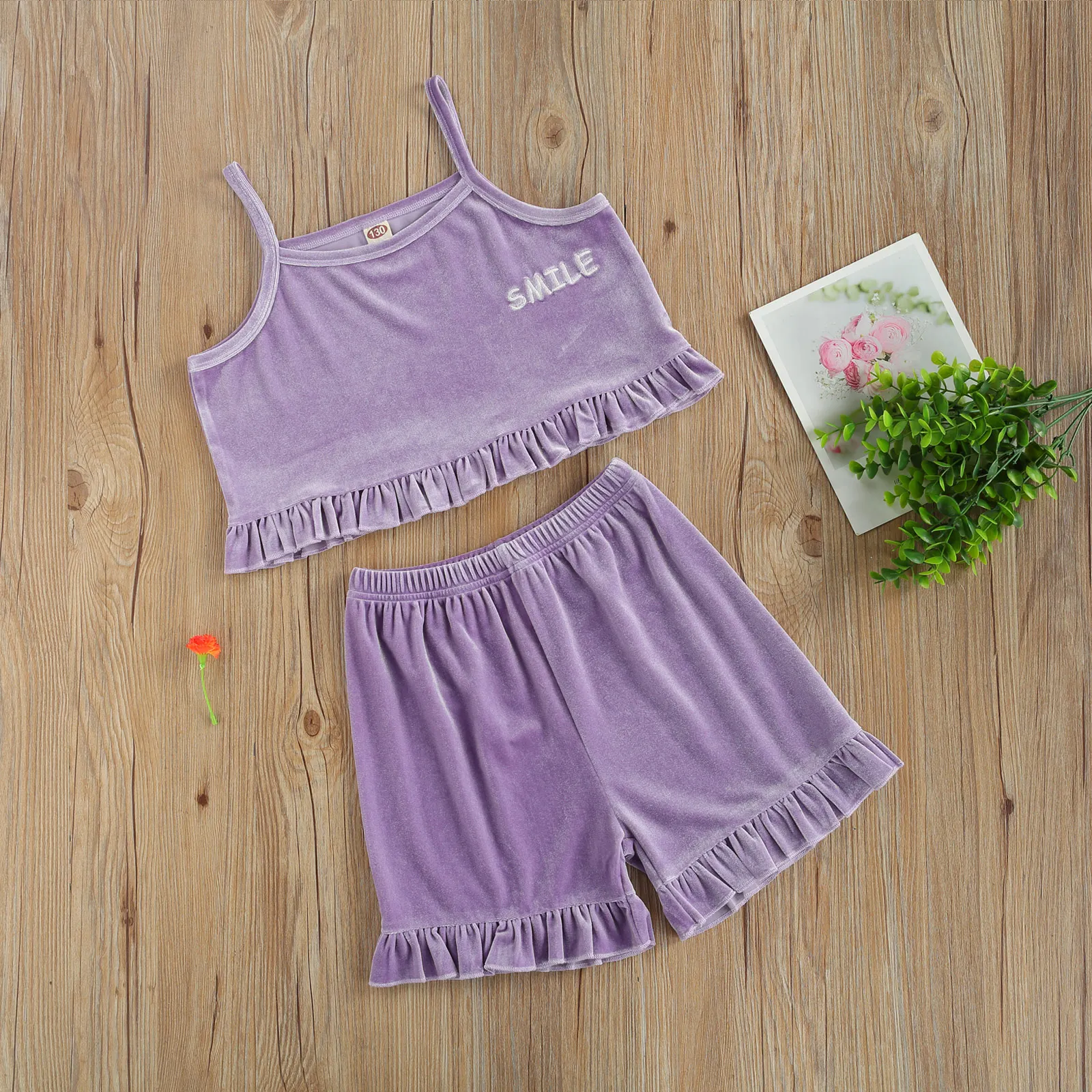 

Toddler Kids Baby Girls Sleeveless strap pullover Tops Ruffle Shorts Suit Party Street Summer 2-Piece lovely Suit Purple