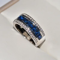 luxury micro royal blue cz paved engagement wedding rings for women stainless steel colorful crystal cubic zirconia girl jewelry