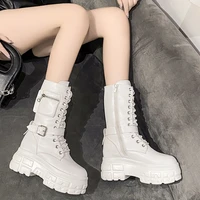 internet celebrity white martin boots spring and autumn womens 2021 summer new platform leather side zipper mid boots