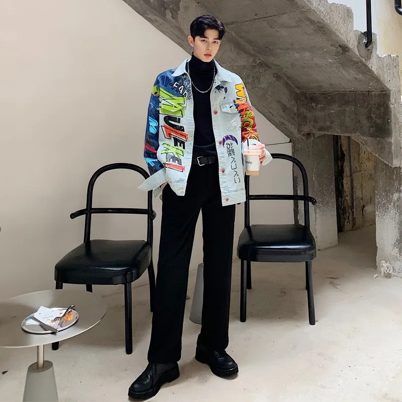 High Street новый бренд граффити мужские джинсовые куртки свободного кроя хип-хоп с