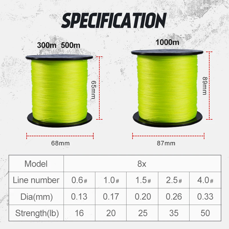 Hunthouse 4 Braided 8 braided Fishing Line 300m 500m 1000m 4 Strands 8 Strands PE braid line 16 25 35 50LB powerful fishing line