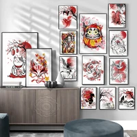 japan geisha bushido cat fish crane fox kanji poster wall stickers home decor wall art painting living room wall decoration