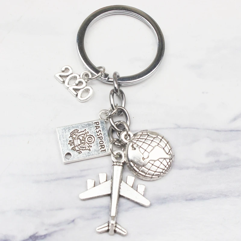 

New 2020 2021 2022 Earth Plane Passport Pendant Keychain Travel Key Ring Friendship Best Friend Jewelry Key Chain Diy Handmade