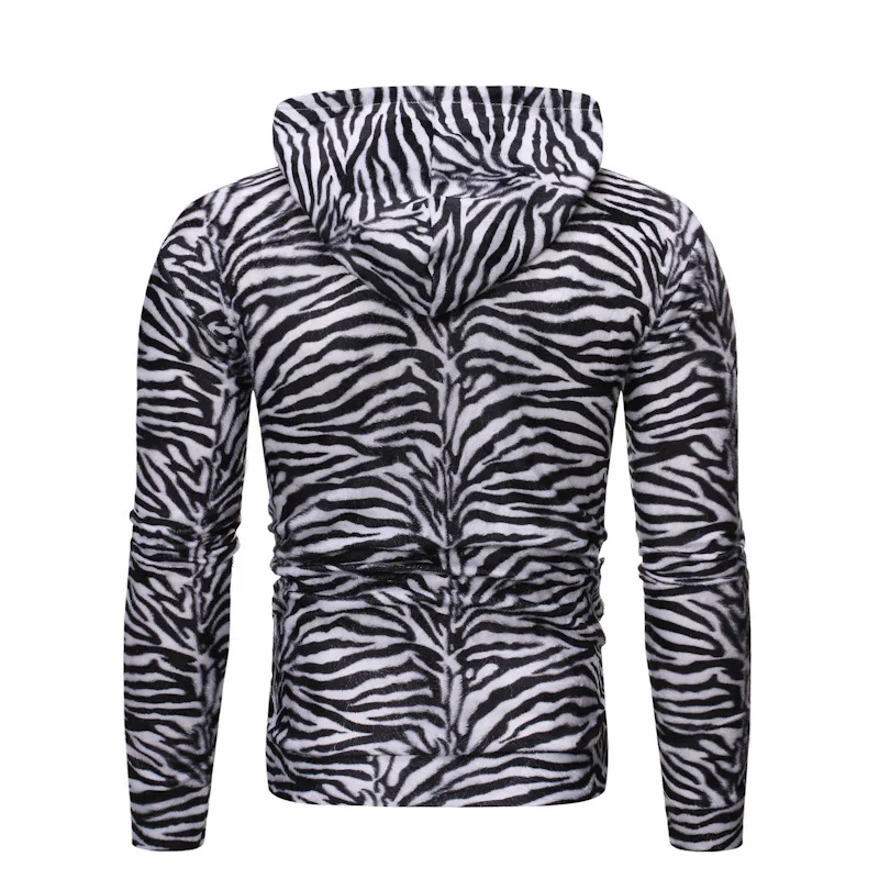 

2021 Men's Clothing Autumn Zebra-Stripe Fleece Teen Hooded Casual Sweatshirt