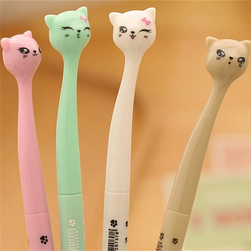 

5 pcs Cute Kawaii Plastic Ink Gel Pen Cartoon Cat Pens For School Writing Office Supplies Korean Stationery Writing Point:0.5mm