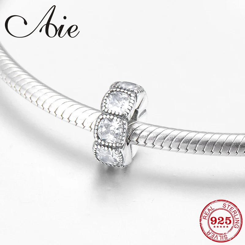 Новые блестящие прозрачные бусины-разделители из серебра 100% пробы с фианитами