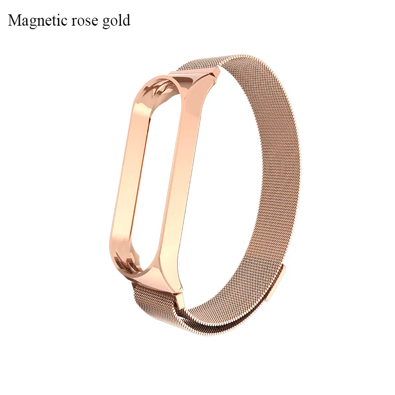 Magnetic rose gold BOORUI mi Band 4 ремешок металлический Безвинтовой браслет из нержавеющей стали mi band 3 ремешок для Xiaomi mi Band 3 4 Pulseira band Замена - Цвет: Magnetic rose gold