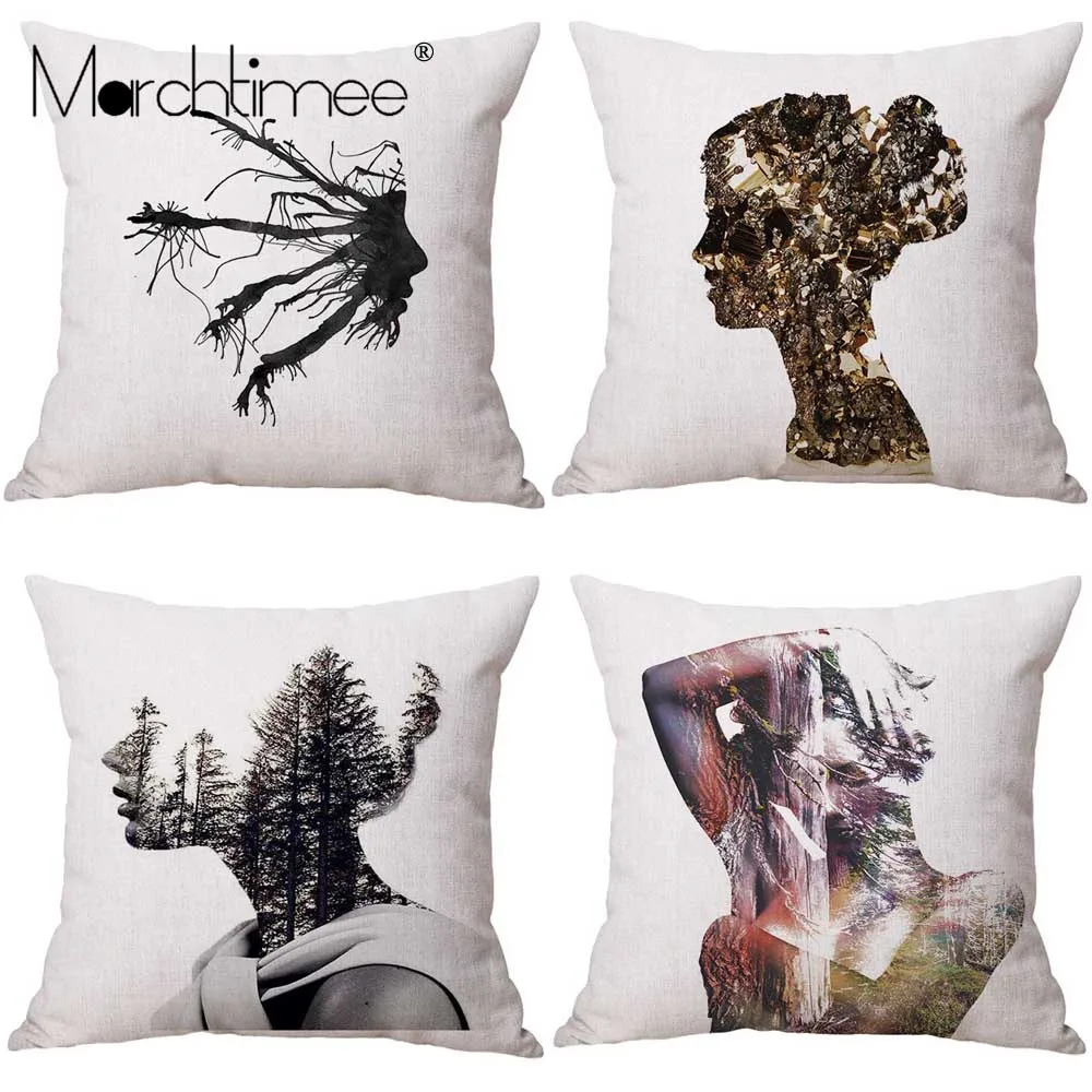 Льняная Красивая наволочка с абстрактными линиями рисунком Черного Леса для