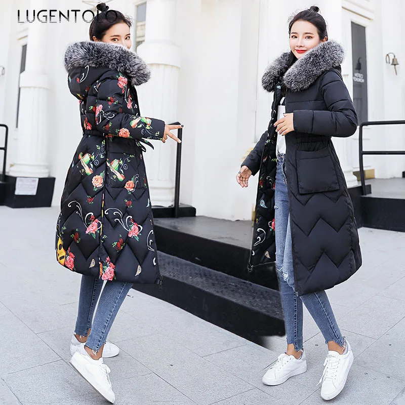 

Парка с капюшоном, женская зимняя теплая облегающая одежда с двусторонним меховым воротником, пальто, женская Повседневная модная длинная ...