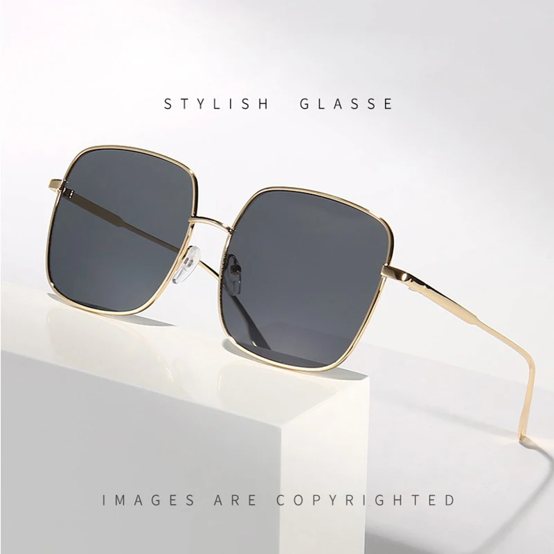 Большие женские поляризационные солнцезащитные очки в металлической коробке с