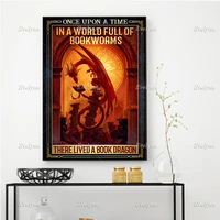 dragon lovers poster in a world full of bookworms there lived a book dragon wall art prints home decor canvas floating frame