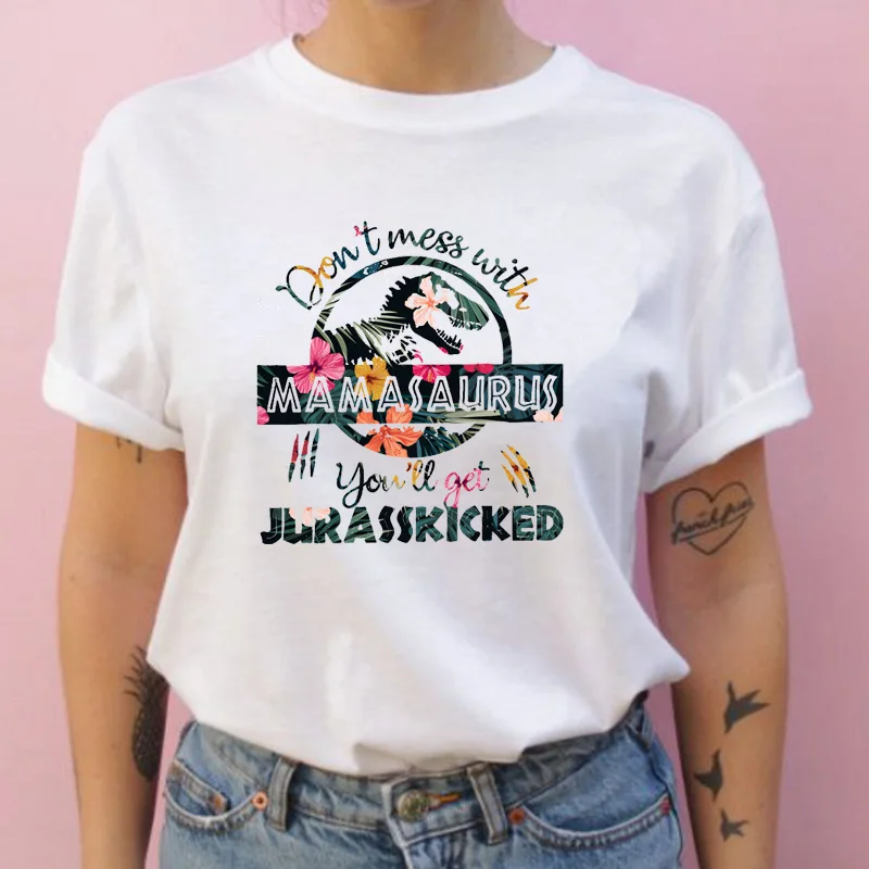 

Женская одежда, модная летняя футболка с принтом в виде динозавра, мамы, живых цветов, женский топ, женская повседневная одежда с принтом, фу...