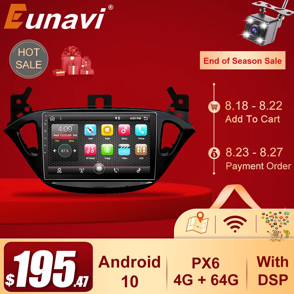 Eunavi Auto 2Din Android10 Car Radio Audio Multimedia For Car Opel Corsa E 2014 2015 2016 GPS Navigation Auto Stereo 4G 64G WIFI