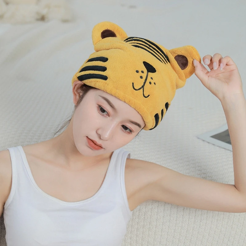 Полотенце для сушки волос LX0C милый мультяшный ультравпитывающий коралловый