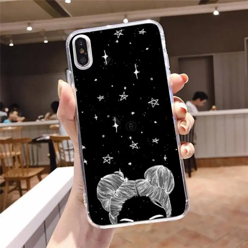 

with white moon stars space astronaut Phone Case For iphone 12 11 8 7 6s 6 5 5s 5c se plus mini x xs xr pro max Transparent soft