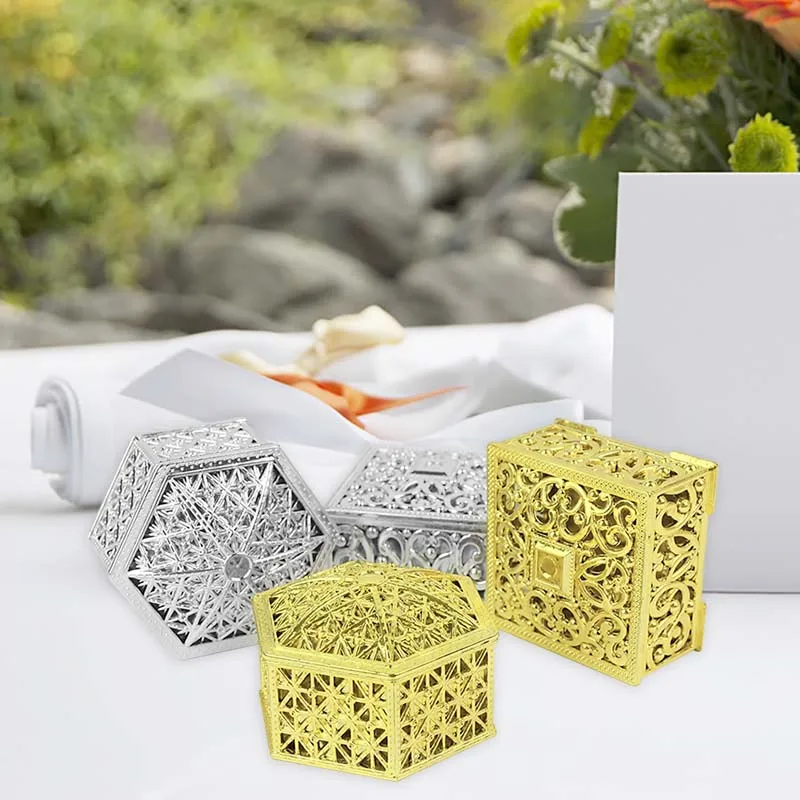 

5Pcs Gold Silver Hollow Plastic Candy Chocolate Box Wedding Party Baby Shower Favor Gift Package Boxes Festival Event Supply