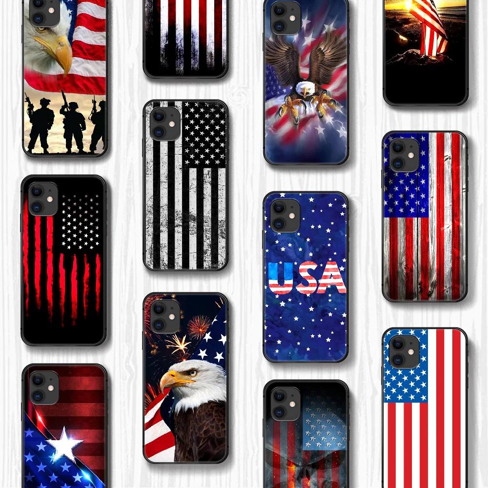 Чехол для телефона с американским флагом iphone 5 5s se 2 6 6s 7 8 12 mini plus X XS XR 11 PRO MAX черный
