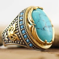 fashion mens natural turquoise retro silver plated gem engagement ring punk motorcycle party wedding ring jewelry size 7 13