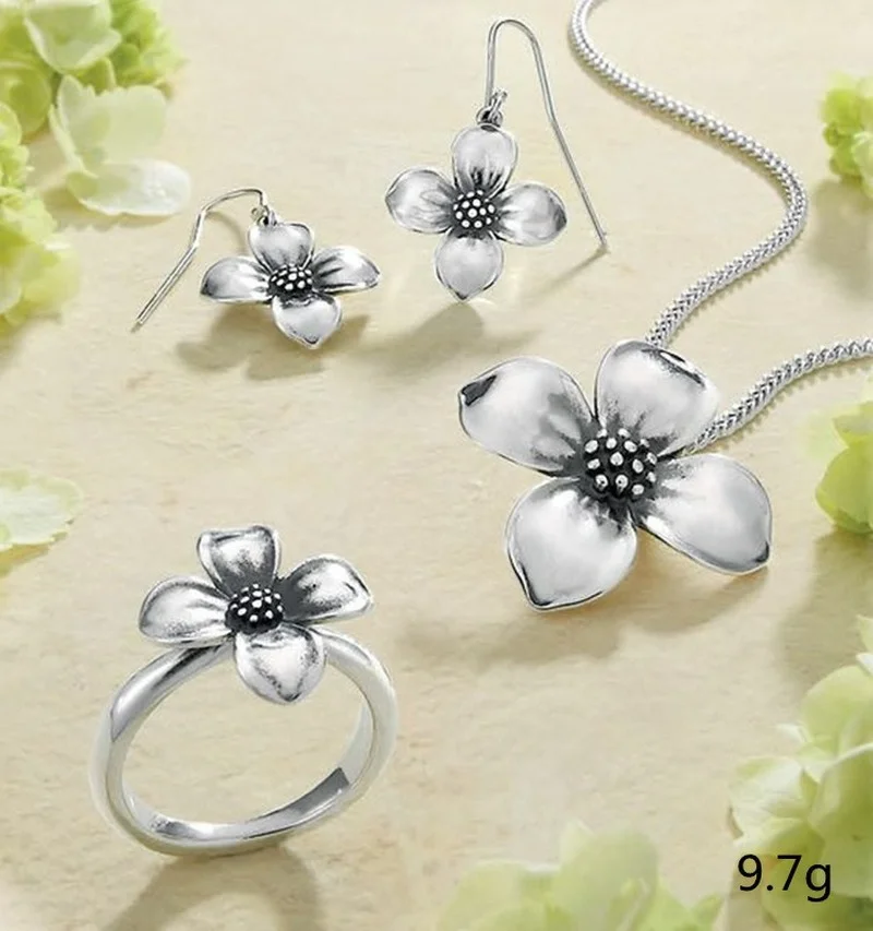 

2023 Simple Alloy Flower Ring Earrings And Necklace Set Women Jewelry Anillos Pendientes Collares Charms Miraculous Jewelry Set
