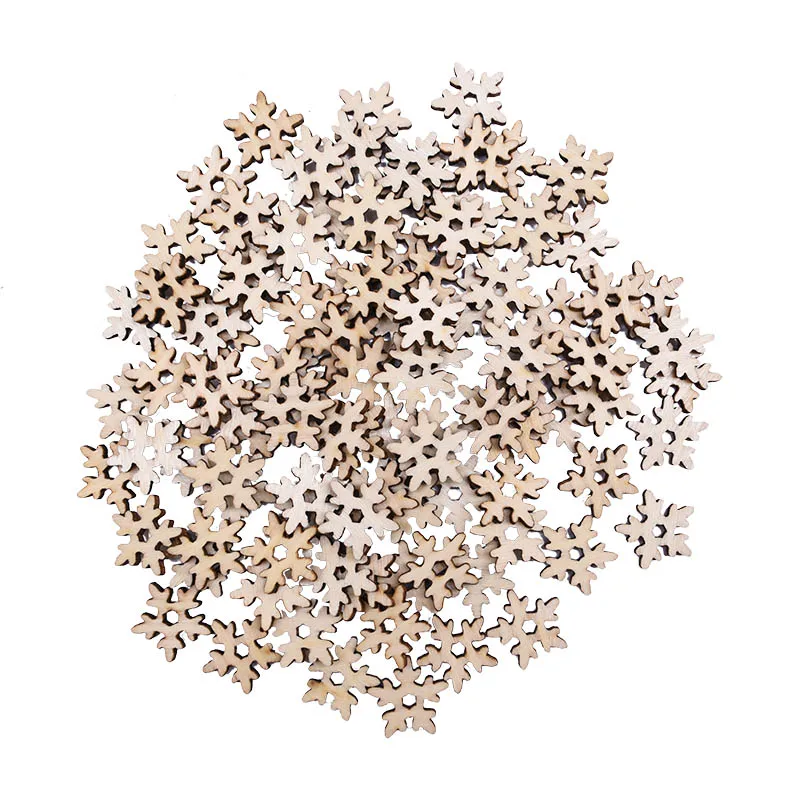 snowflake 100pcs Mini Wooden Snowflake Confetti Christmas Tree Deer Mixed Shape Wooden Buttons Table Decoration Xmas navidad decor Supplie - Цвет: snowflake