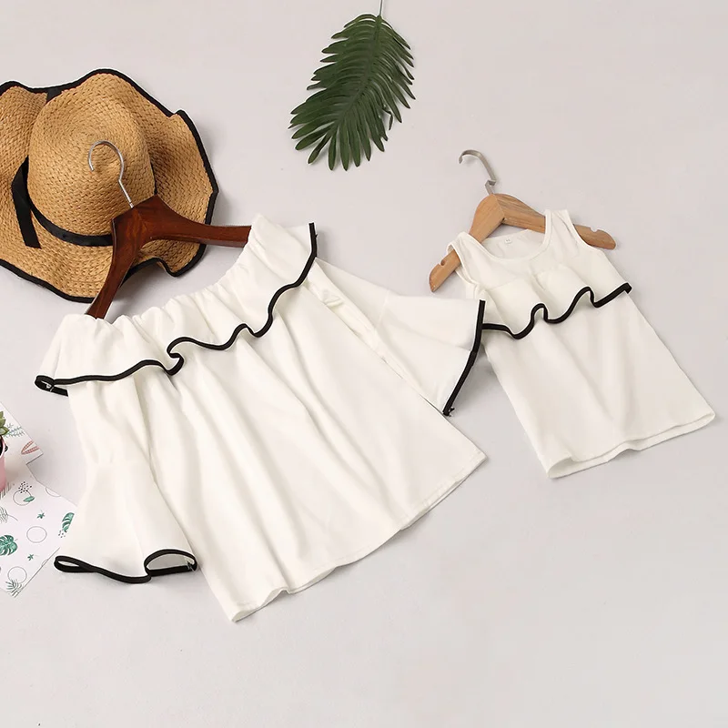 PPXX/женская футболка для девочек Футболка с оборками и открытыми плечами мамы