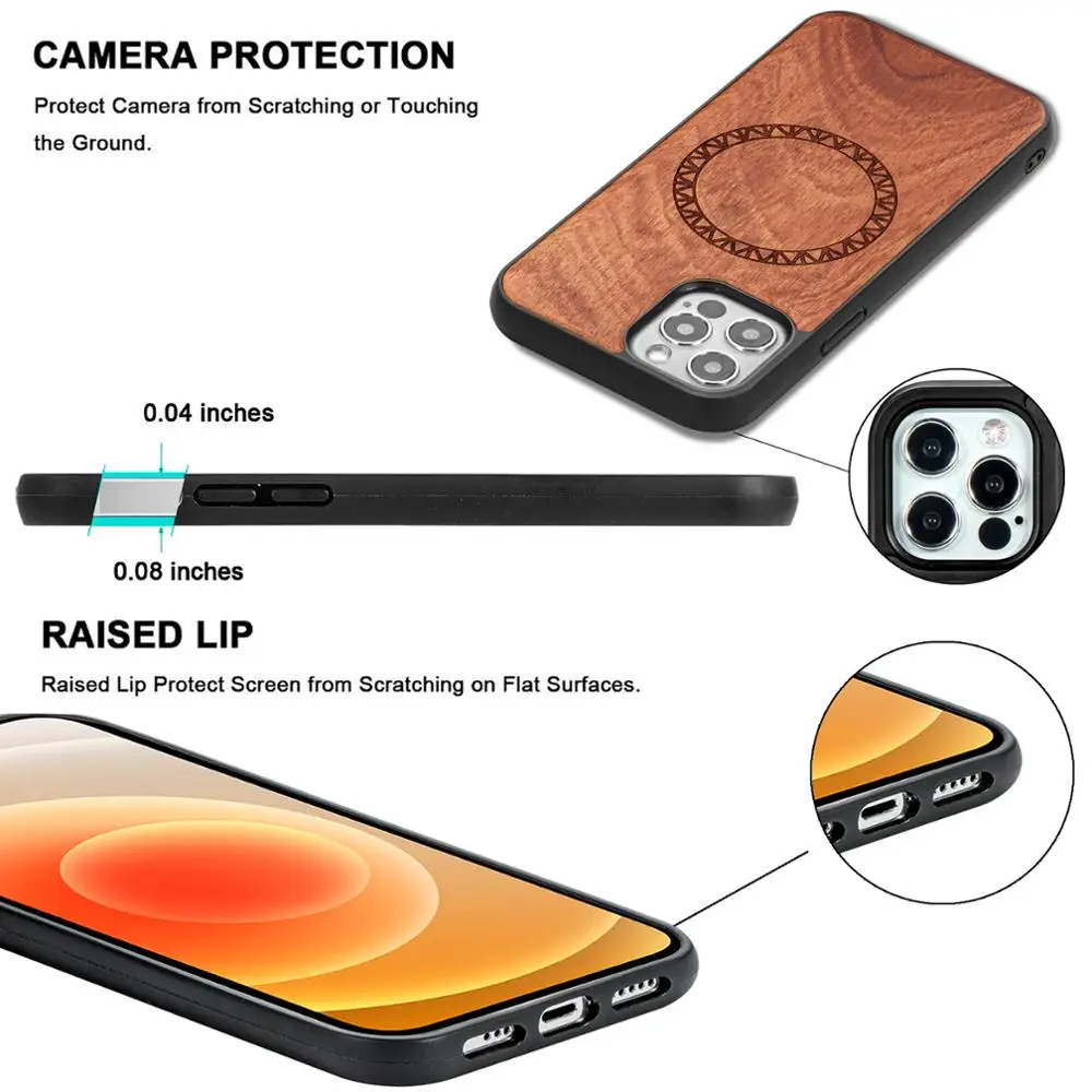 10 шт для iPhone 12 Pro Magsafe Совместимость натурального дерева грецкого ореха бамбука