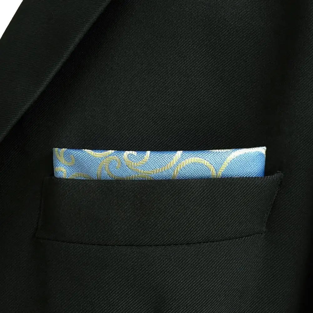 EH9 Пейсли синий желтый Карманный квадратный Свадебный Шелковый платок