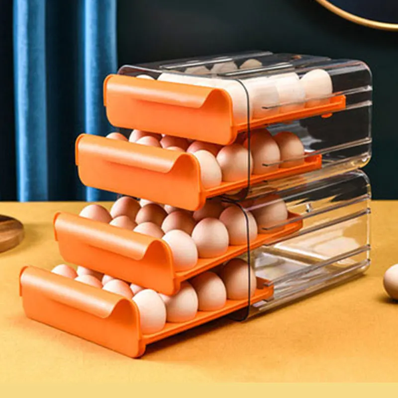 32 Lattice Egg Drawer Fridge Organizer Holder Transparent Storage Box Kitchen Refrigerator Duck Chickens Eggs Tray Doubl images - 6