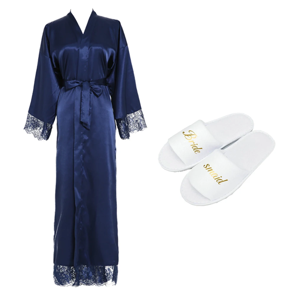 Silk stain lace robes bridesmaid bride robes slipper  long robe bathrobe wedding long sleepwear womens robe birthday robes