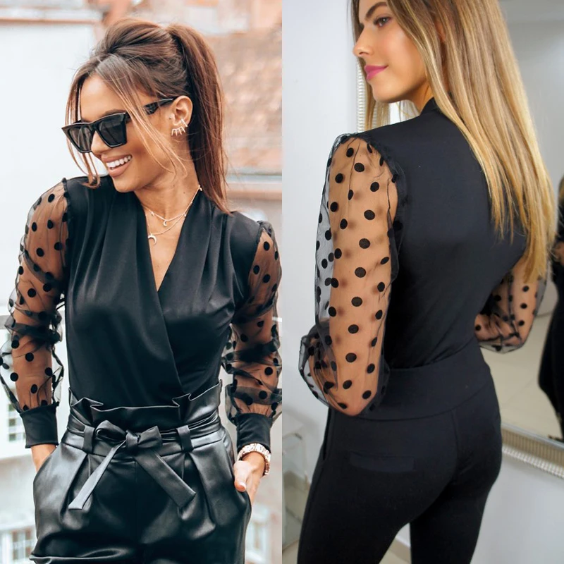 

Women Mesh Puff Long Sheer Sleeve Sweater Turtle Neck Top Pullover Blouse Shirts