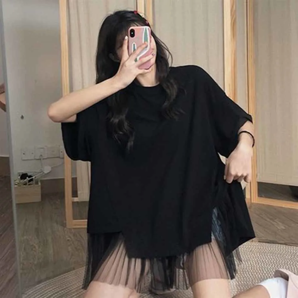 Фатиновая футболка с широким рукавом однотонная белая Черная