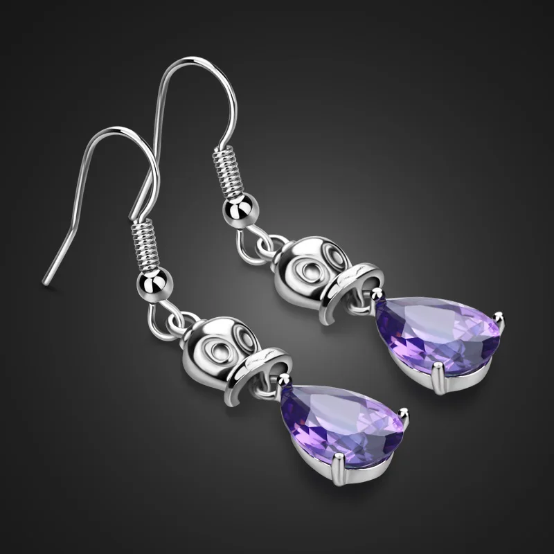 Серьги скелетоны из серебра 925 пробы с фиолетовым Цирконом|earrings sterling|925 sterlingearrings