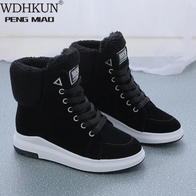 

2021 Winter Boots Women Ankle Boots Warm PU Plush Winter Woman Shoes Sneakers Flats Lace Up Ladies Shoes Women Short Snow Boots