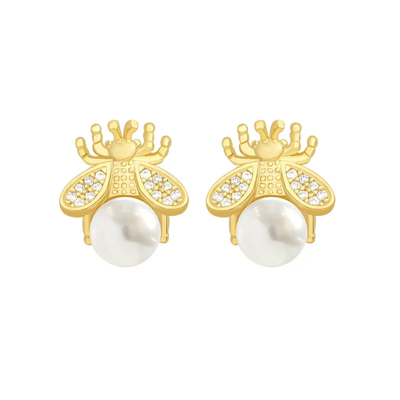 

2020 Korean New Exquisite Honey Bee Pearl Earrings Fashion Temperament Versatile Small Earrings Elegant Ladies Jewelry Best