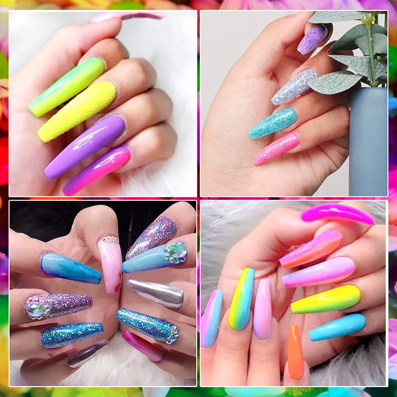 Набор гелей для ногтей Saviland Neon Poly набор наращивания с блестками неоновый 12 цветов