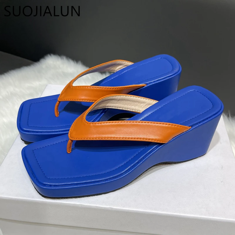 

SUOJIALUN 2022 Summer Platform Designer Women Flip Flops Casual Outdoor Beach Slipper Ladies Open Toe Slip On Slides Sandal