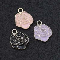 8pcs enamel gold color rose flower charms pendant for jewelry making earrings bracelet necklace accessories diy craft 18x15mm